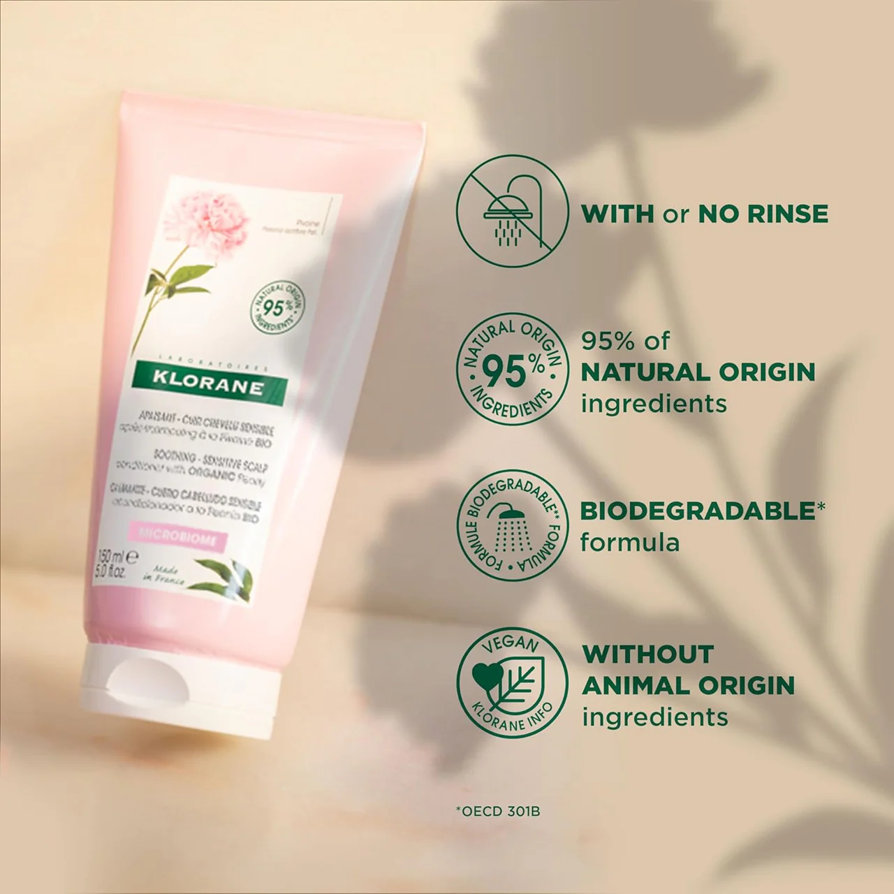 Klorane - Soothing Sensitive Scalp Conditioner, Organic Peony | 150 mL - Image 2