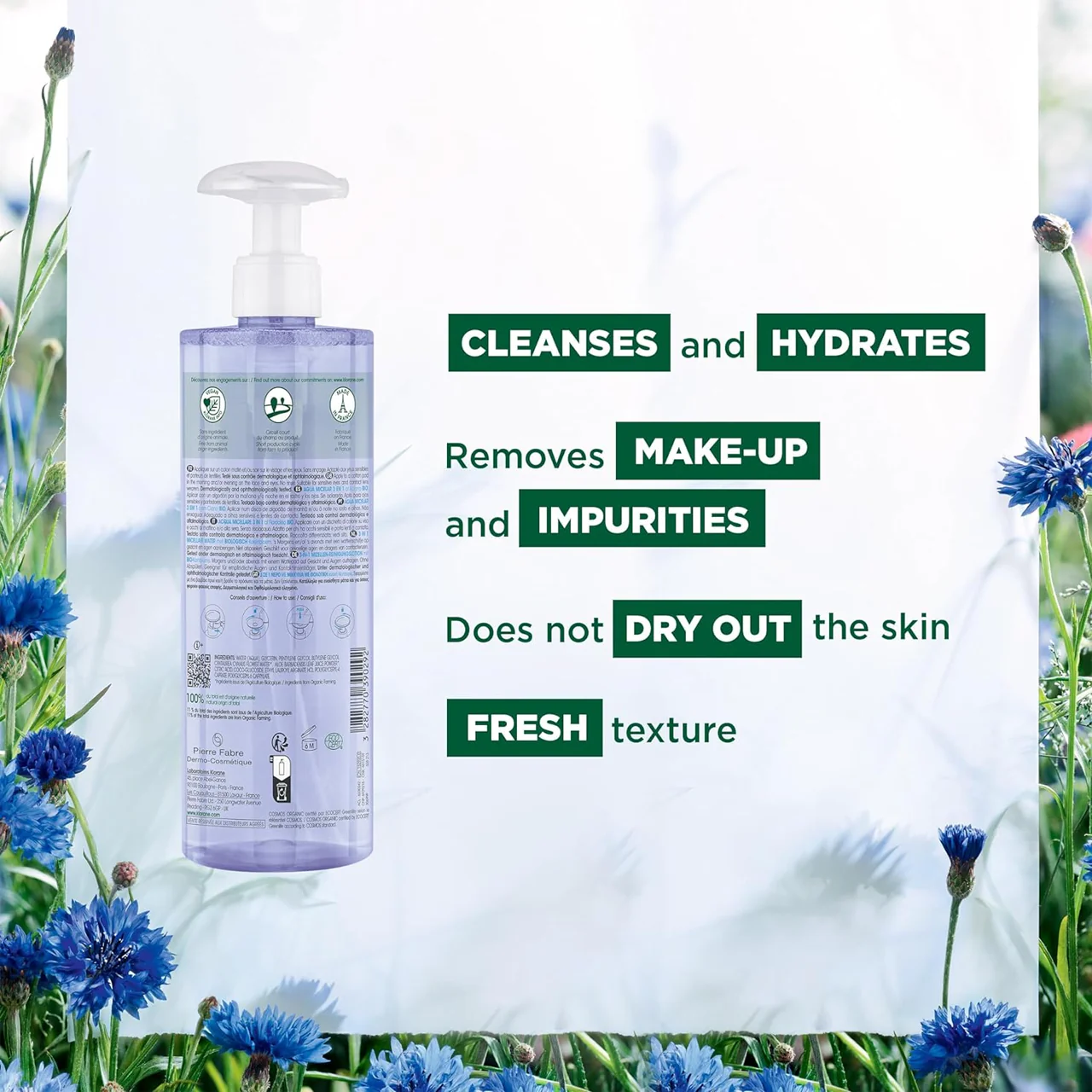 Klorane - Micellar Water - 3 in 1 Make-up Remover with Organic Cornflower  | 400 ml - Image 4