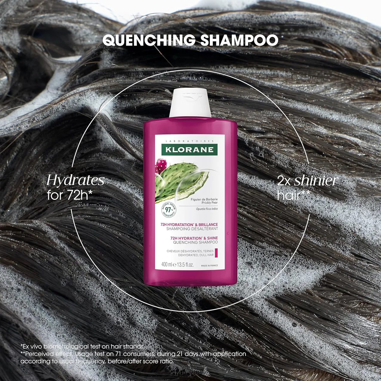 Klorane - 72H Hydration & Shine Shampoo, Prickly Pear | 400 mL - Image 2