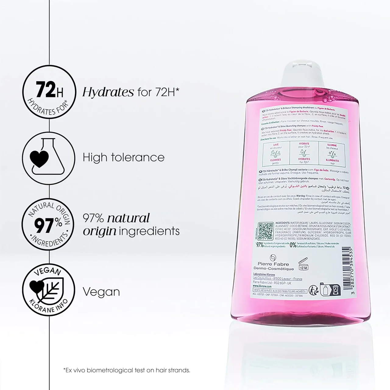 Klorane - 72H Hydration & Shine Shampoo, Prickly Pear | 400 mL - Image 3