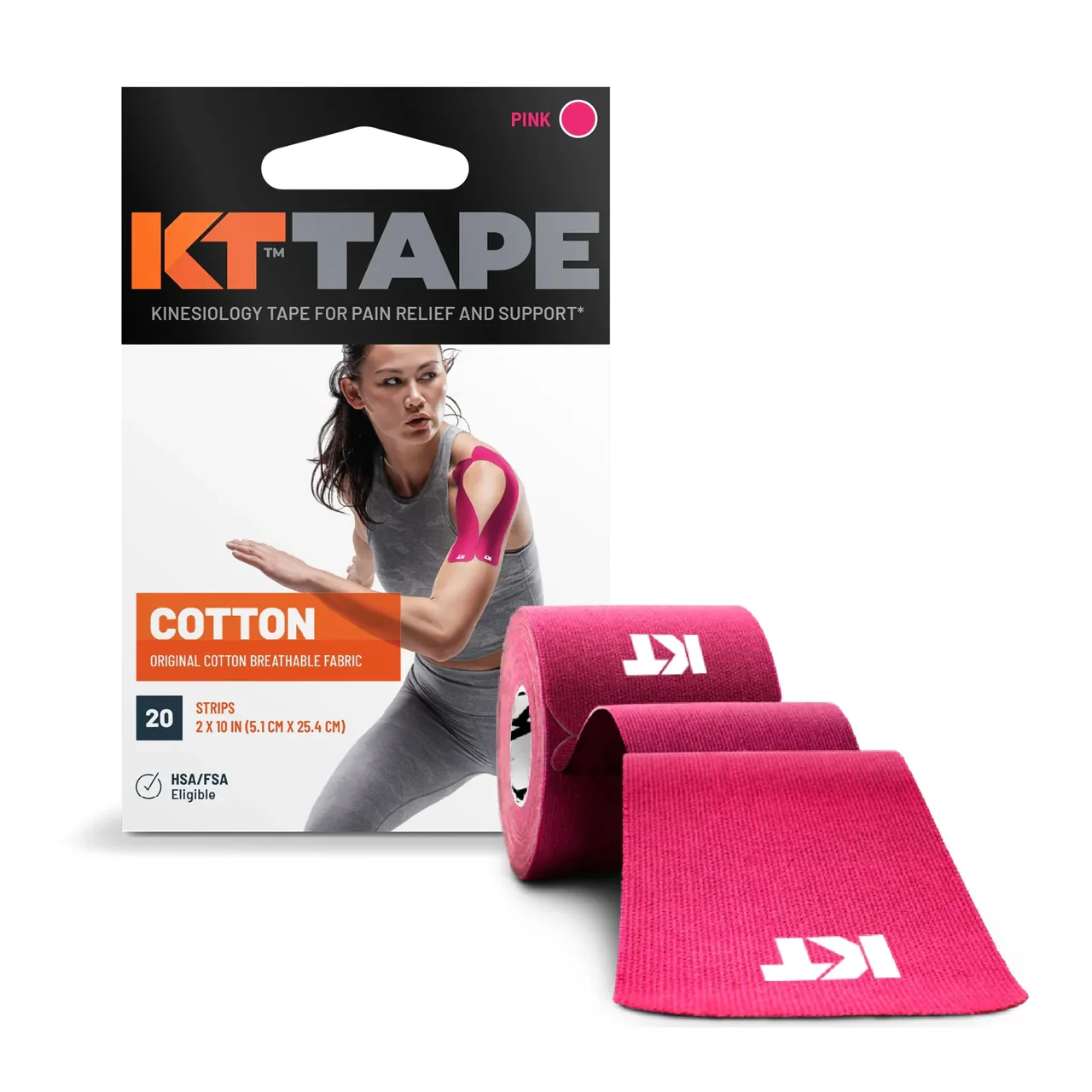 KT Tape - Original Cotton Breathable Fabric, Pink | 20 Cotton Strips