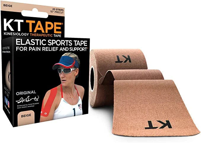 KT Tape - Kinesiology Therapeutic Tape - Original Cotton Performance Fabric - Beige | 1 Roll , 20 Pre-cut Strips (25 cm)