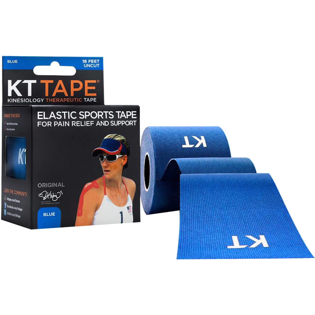 KT Tape - Kinesiology Therapeutic Tape - Original Cotton Performance Fabric - Blue | 1 Roll , 20 Pre-cut Strips (25 cm)