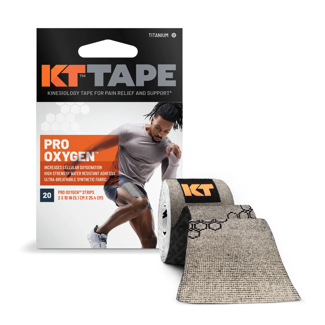 KT Tape - Pro Oxygen 2 x 10 IN Bandage Strips - Titanium | 20 Strips - Image 2
