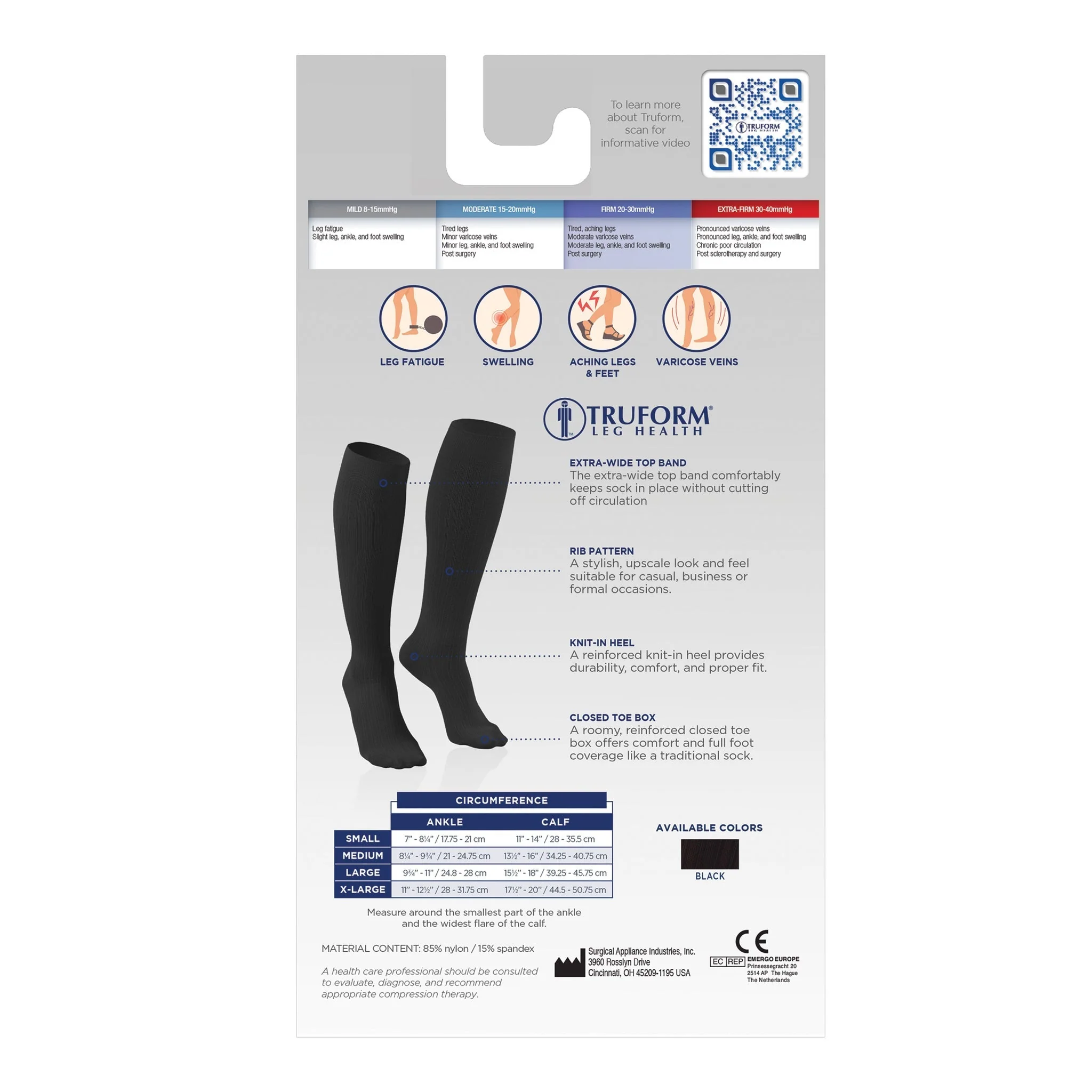 TRUFORM - Ladies' Knee Socks Rib Pattern, Black |  20-30 Mmhg - Image 2