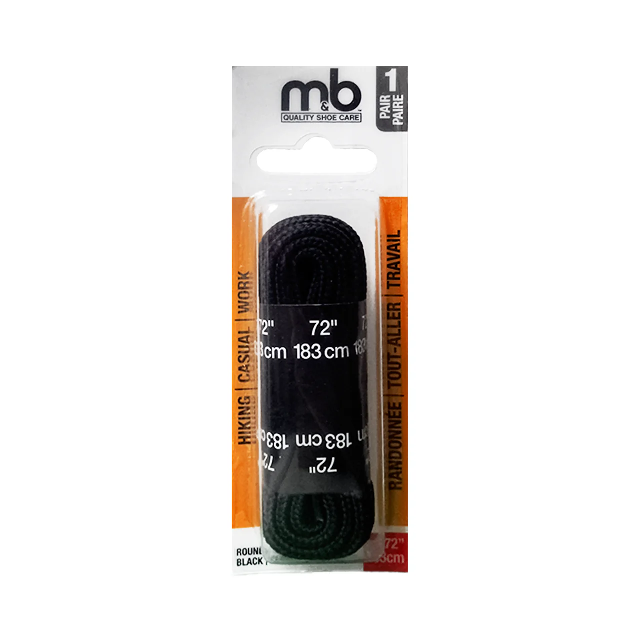 M&B - Casual & Work Laces, Black 72" | 1 Pair