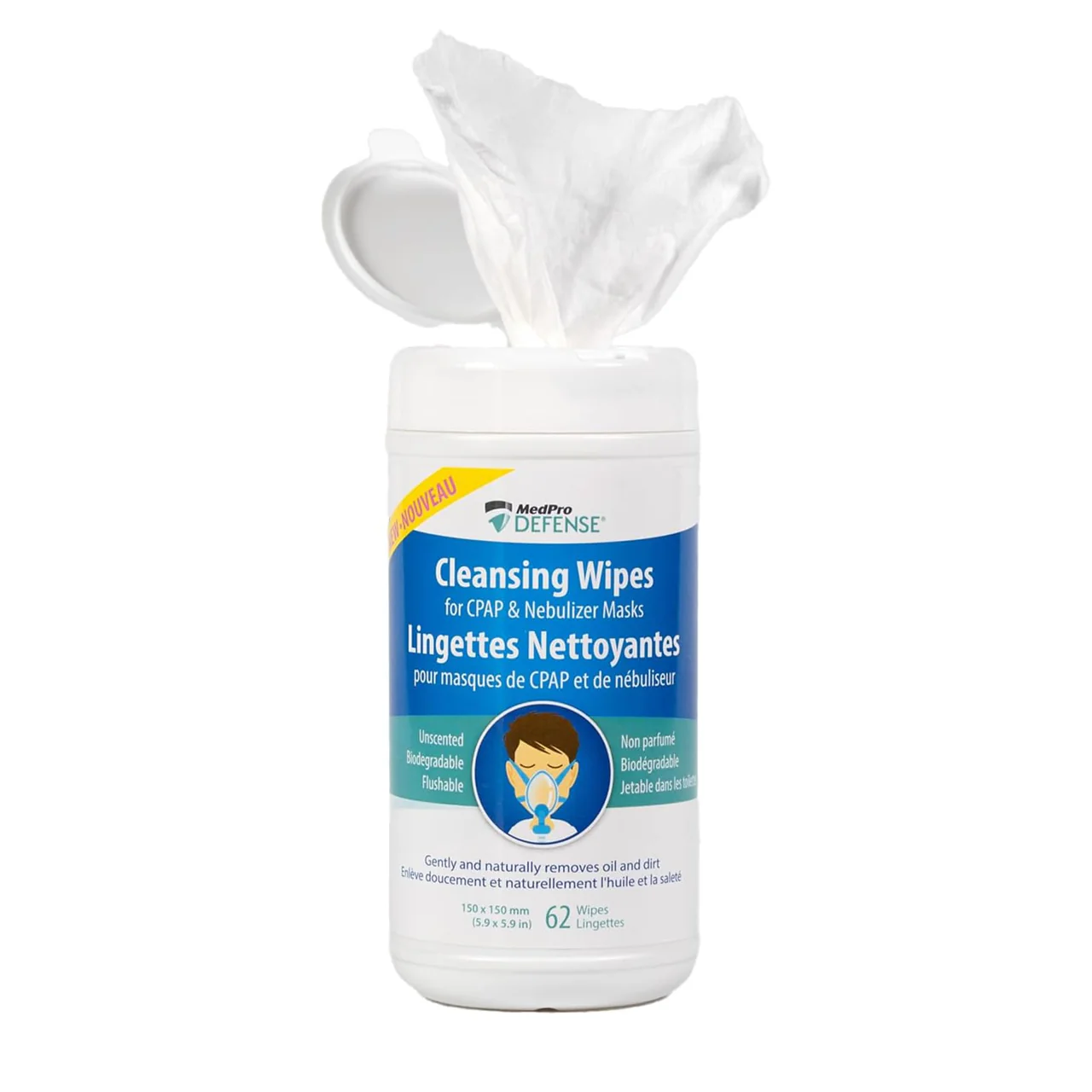MedPro Defense - Cleansing Wipes For CPAP & Nebulizer Masks | 62 Wipes Lingettes - Image 2
