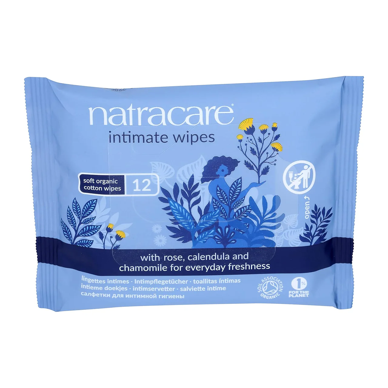 NatraCare - Organic Cotton Intimate Wipes with Rose, Calendula & Chamomile | 12 Wipes