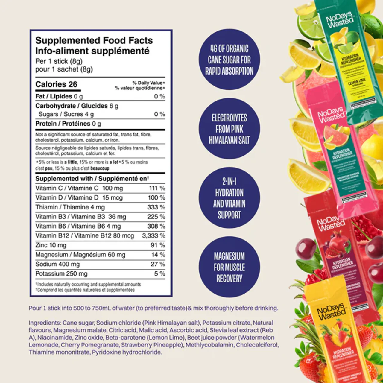 No Days Wasted - Hydration Replenisher, Watermelon Lemonade | 15 Packets - Image 3