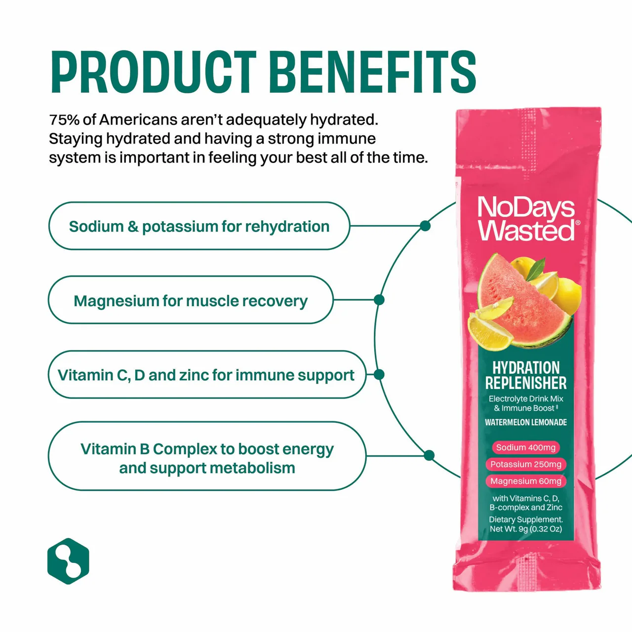 No Days Wasted - Hydration Replenisher, Watermelon Lemonade | 15 Packets - Image 4
