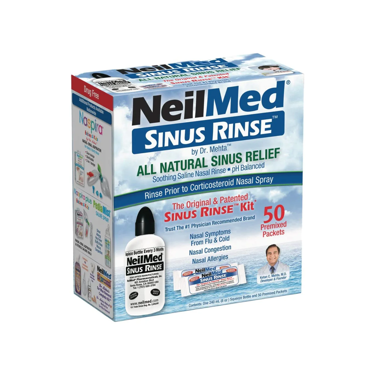 NeilMed - Sinus Rinse Complete Saline Nasal Rinse Kit | 50 Premixed Packets - Image 2