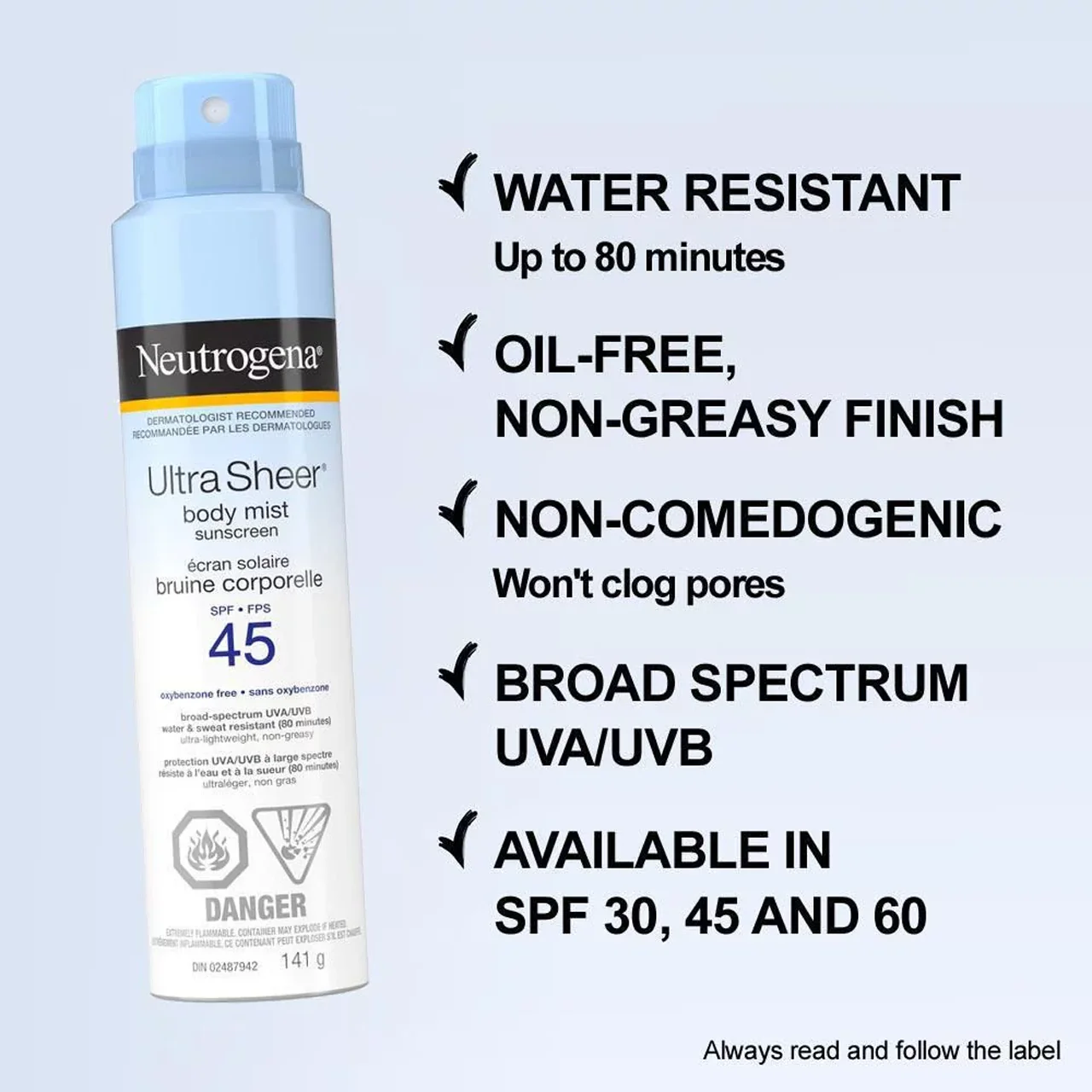 Neutrogena - Ultra Sheer Body Mist Sunscreen SPF 45 | 141 g - Image 3