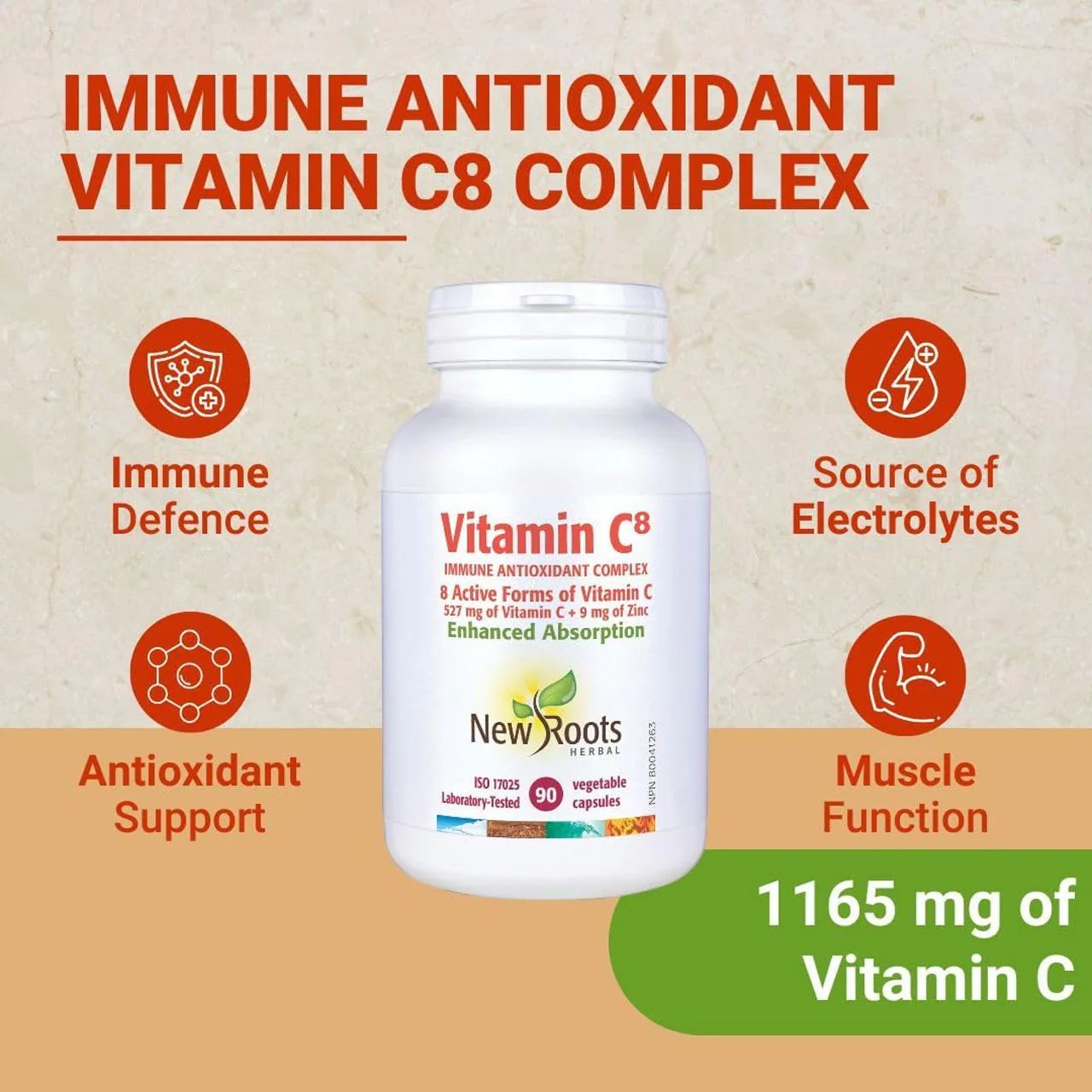 New Roots - Vitamin C8 Immune Antioxidant Complex 527 mg | 90 Capsules - Image 3