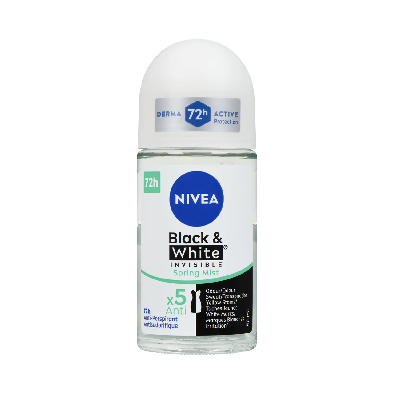 Nivea - Black & White Invisible Roll On Antiperspirant 72H, Spring Mist | 50 mL