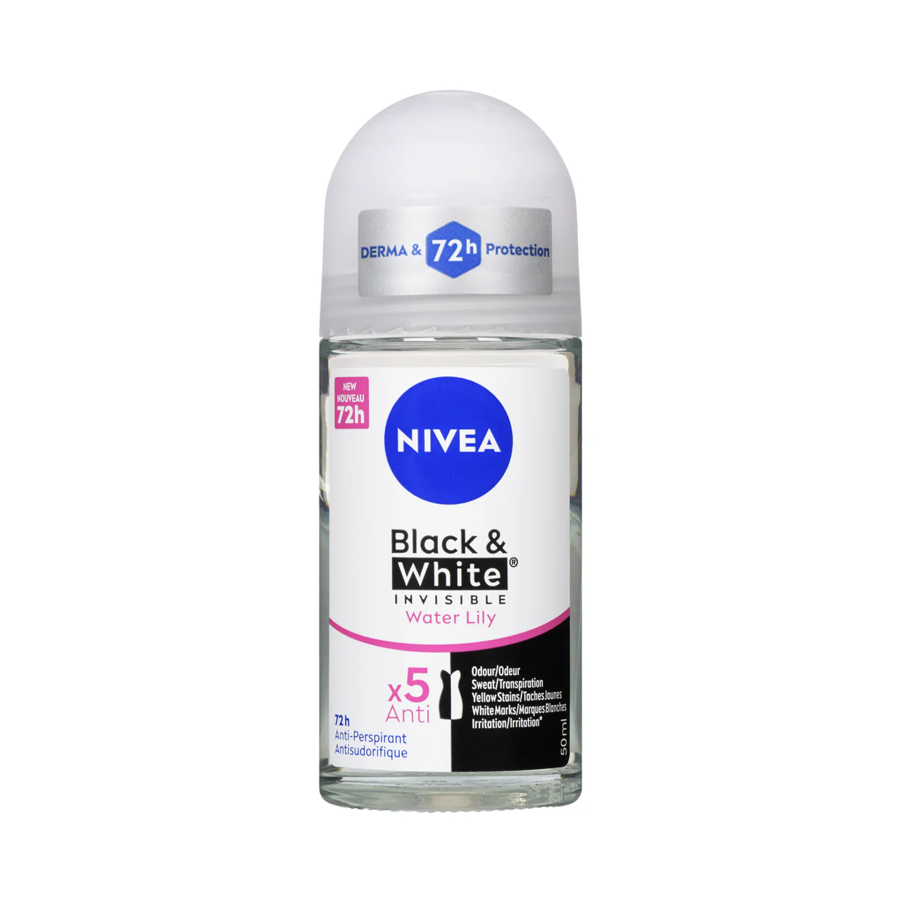 Nivea - Black & White Invisible Roll On Antiperspirant 72H, Water Lily | 50 mL