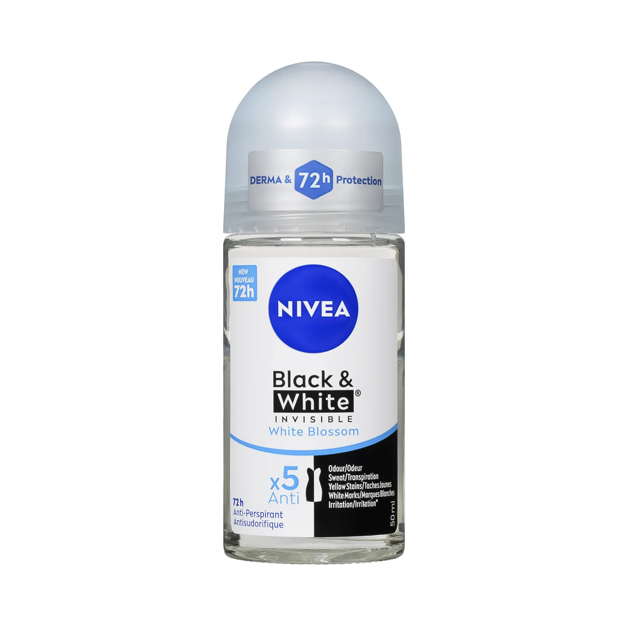 Nivea - Black & White Invisible Roll On Antiperspirant 72H, White Blossom | 50 mL