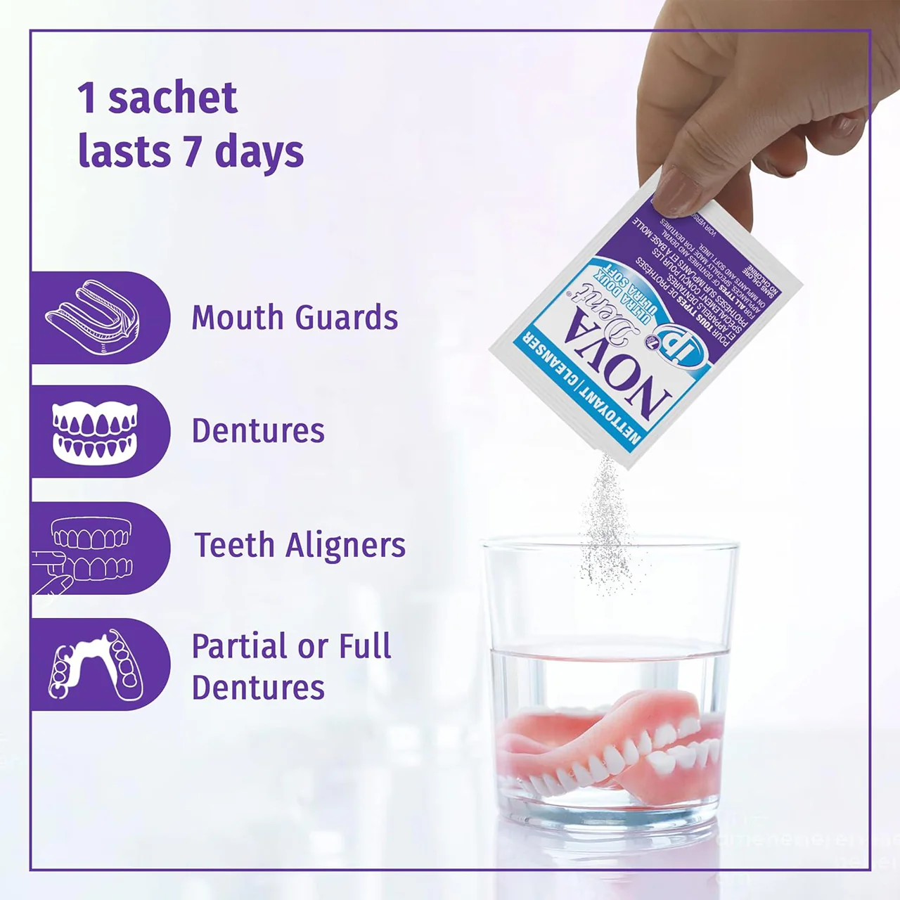 Nova Dent - Ultra Soft Formula Denture & Dental Appliances Cleanser 56 Days | 8 x 5 g - Image 2