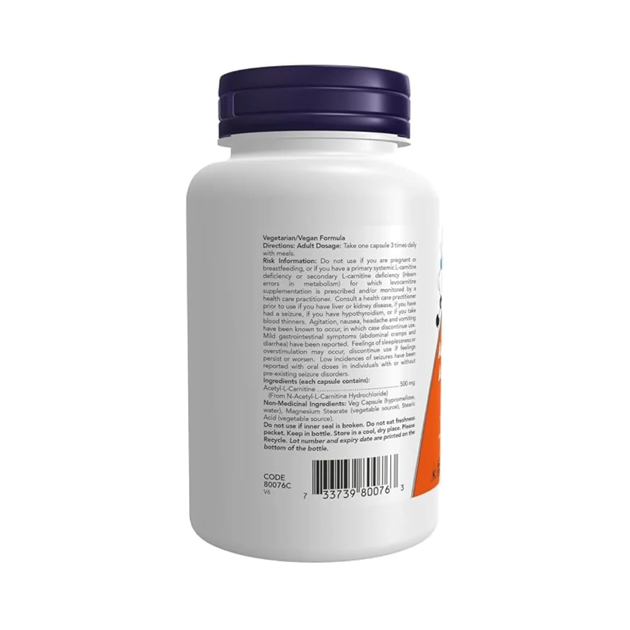 NOW - Acetyl-L-Carnitine 500 mg | 100 Veg Capsules - Image 2