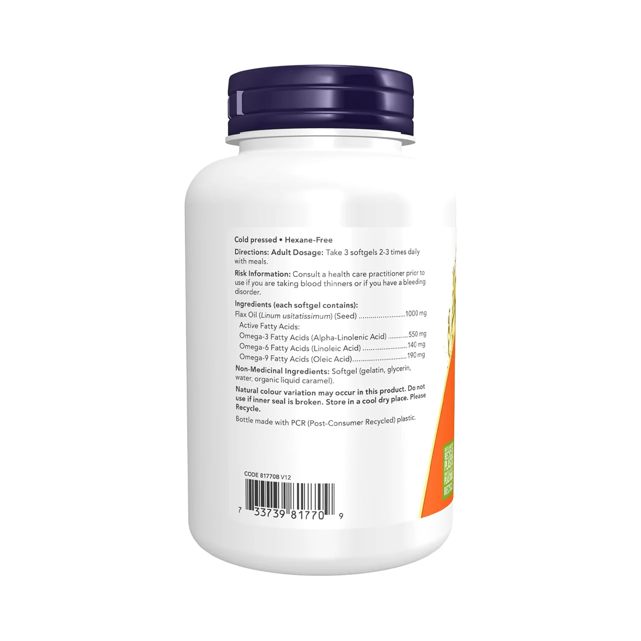 NOW - Organic Flax Oil 1000 mg | 100 Softgels - Image 2