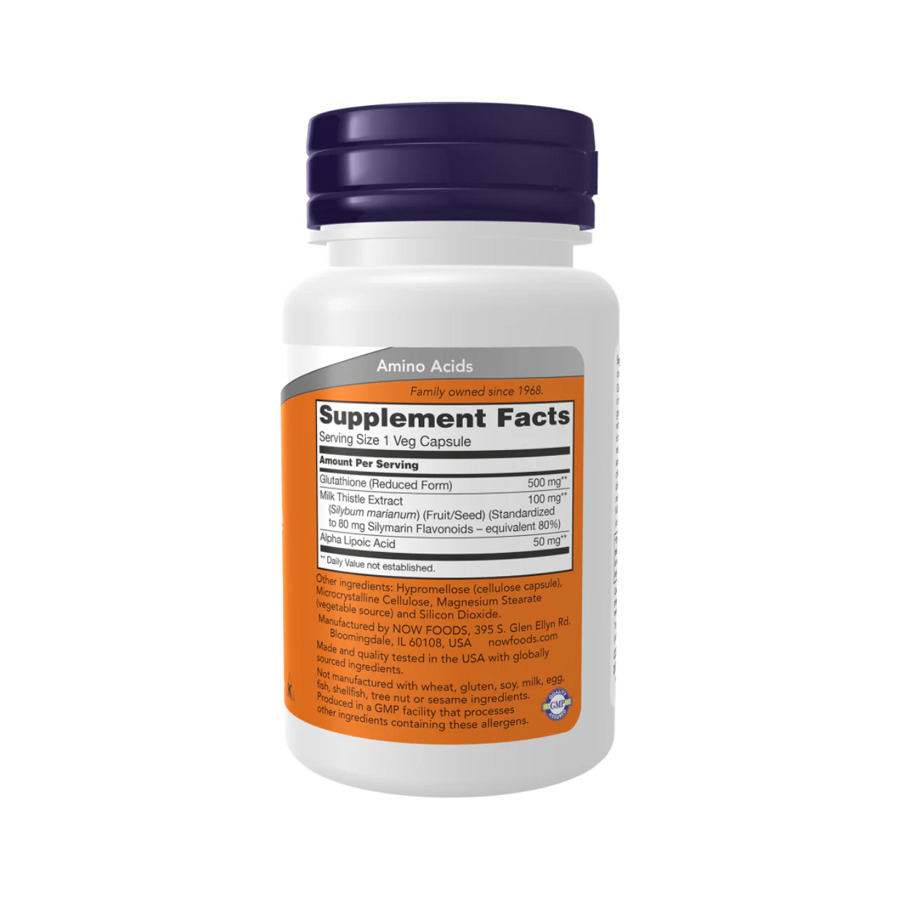 NOW - Glutathione 500 mg with Silymarin & ALA | 60 Capsules - Image 2