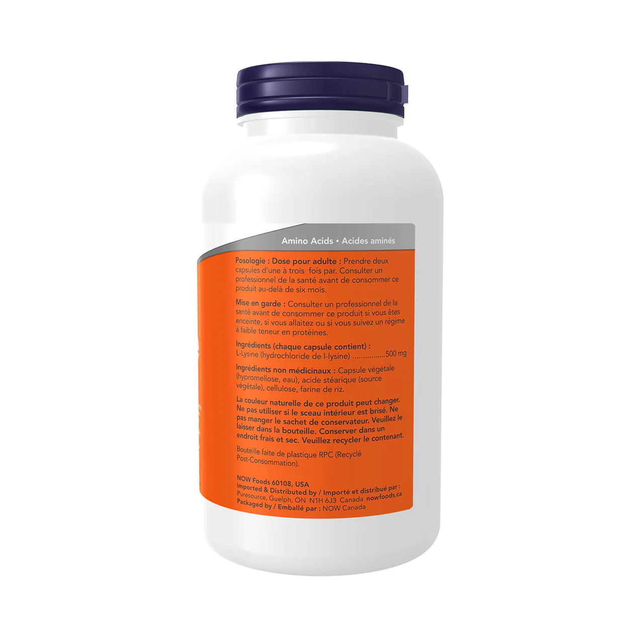 NOW - Naturally Synthesized L-Lysine 500 mg | 250 Capsules - Image 2