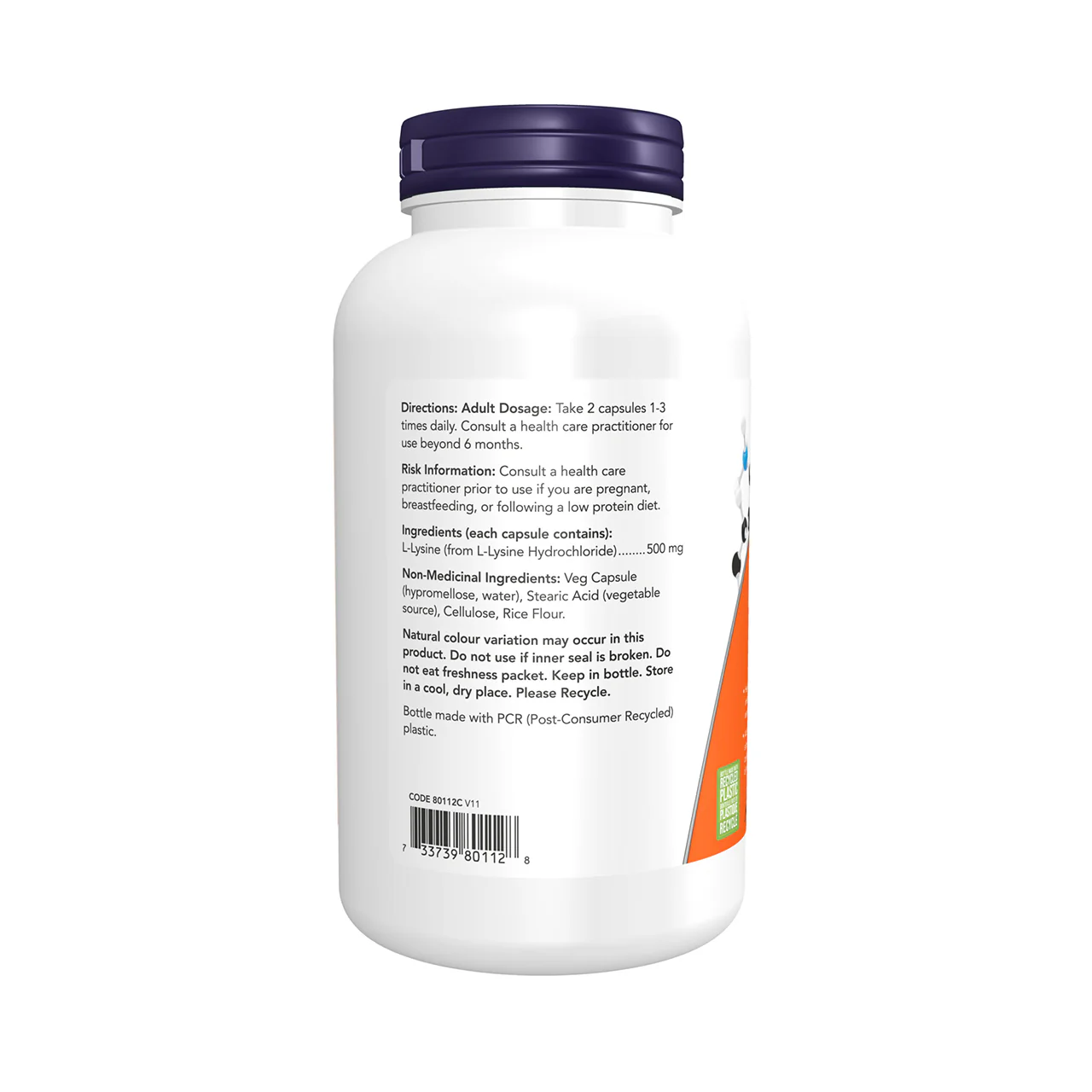 NOW - Naturally Synthesized L-Lysine 500 mg | 250 Capsules - Image 3