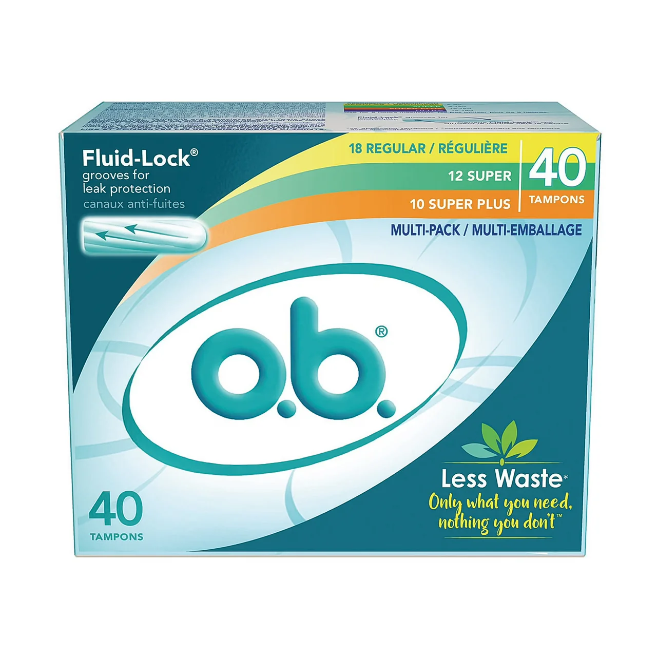 O.B. - Fluid-Lock Non-Applicator Tampons - Multi-Pack | 40 Tampons