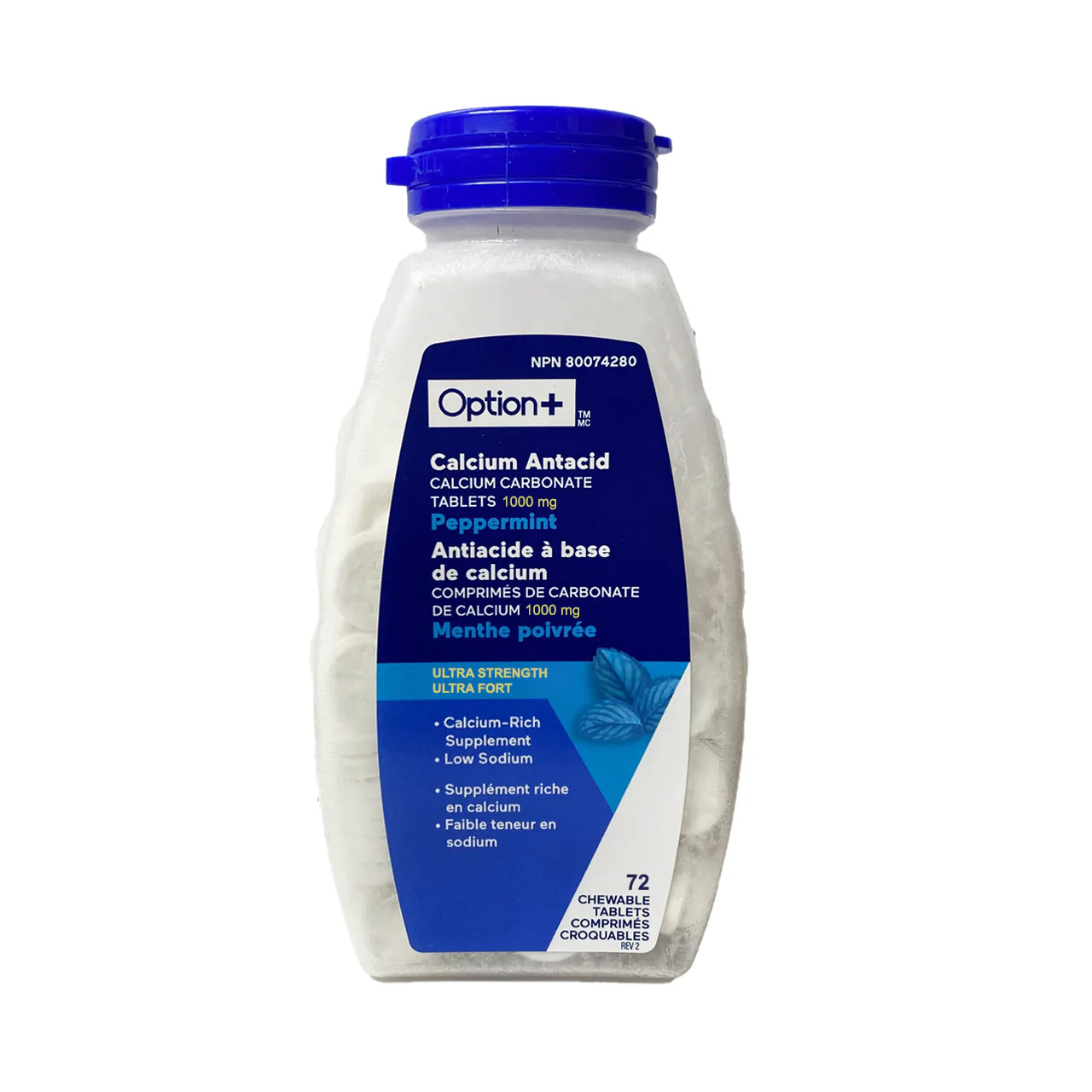 Option+ Calcium Antacid Ultra Strength, Peppermint | 72 Chewable Tablets