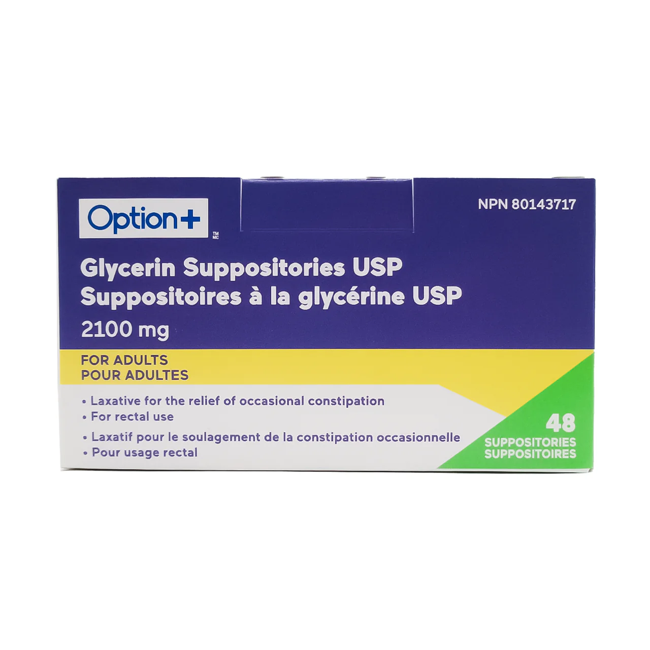 Option+ Glycerin Suppositories for Constipation Relief | 48 Suppositories