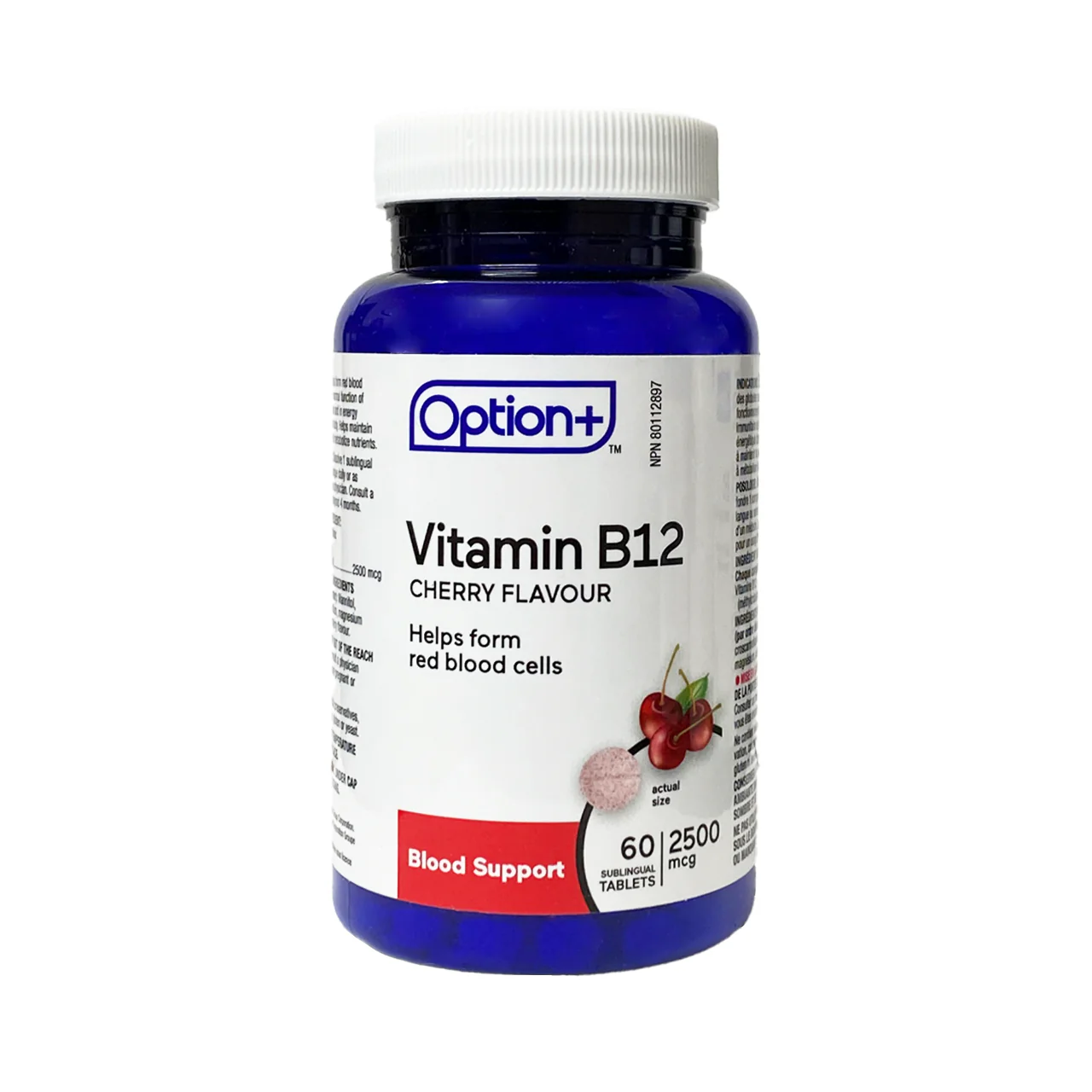 Option+ Vitamin B12 2500 mcg, Cherry Flavour | 60 Sublingual Tablets