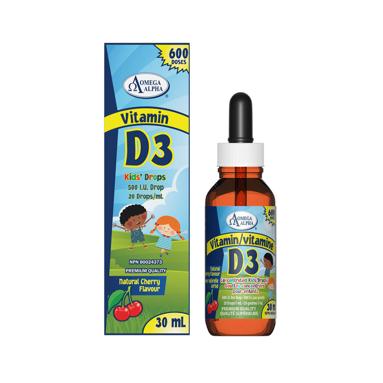 Omega Alpha - Vitamin D3 500 IU Drops Kids Cherry Flavor | 30 mL
