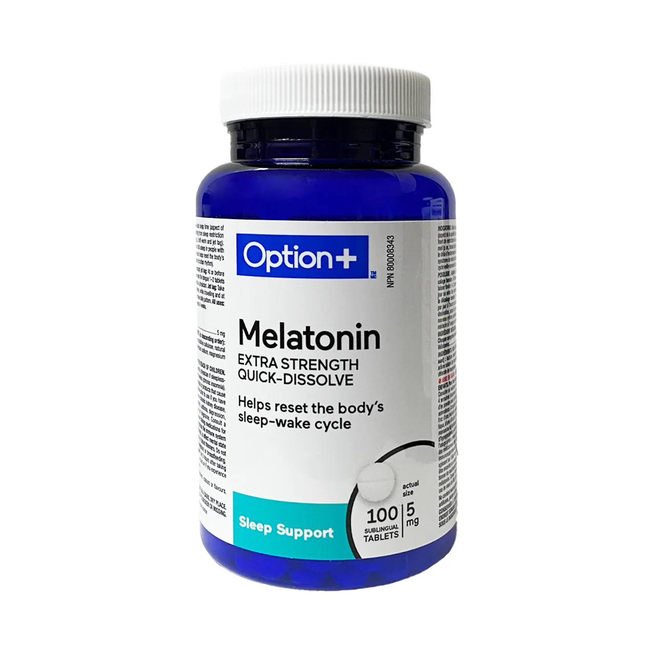 Option+ Quick Dissolve 5 mg Melatonin, Extra Strength | 100 Tablets