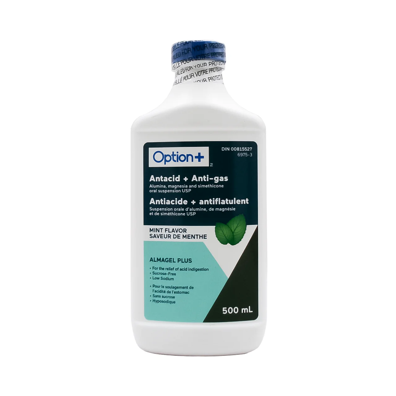 Option+ Antacid Plus Anti-Gas Liquid, Mint Flavour | 500 mL