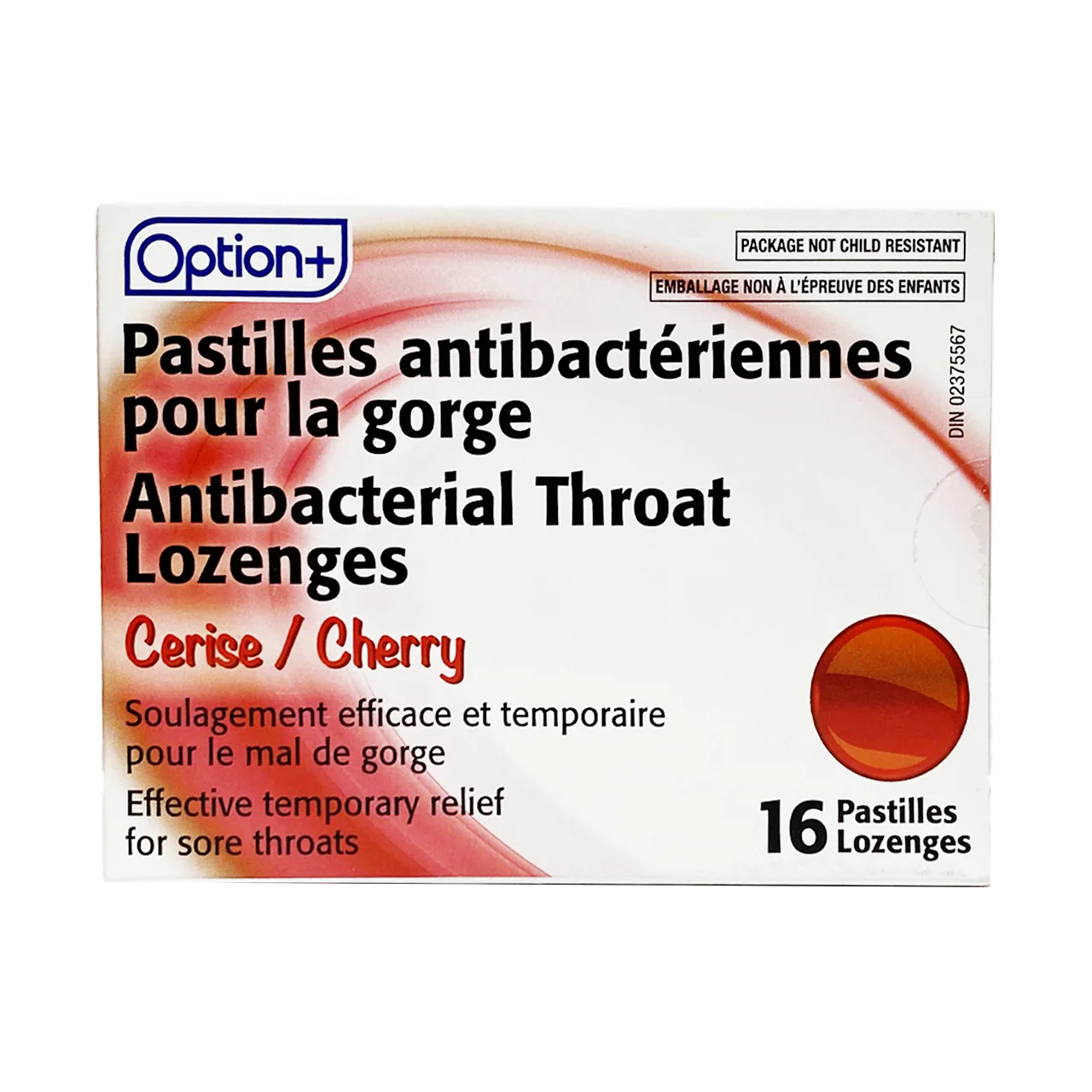 Option+ Antibacterial Throat Lozenges, Cherry | 16 Lozenges