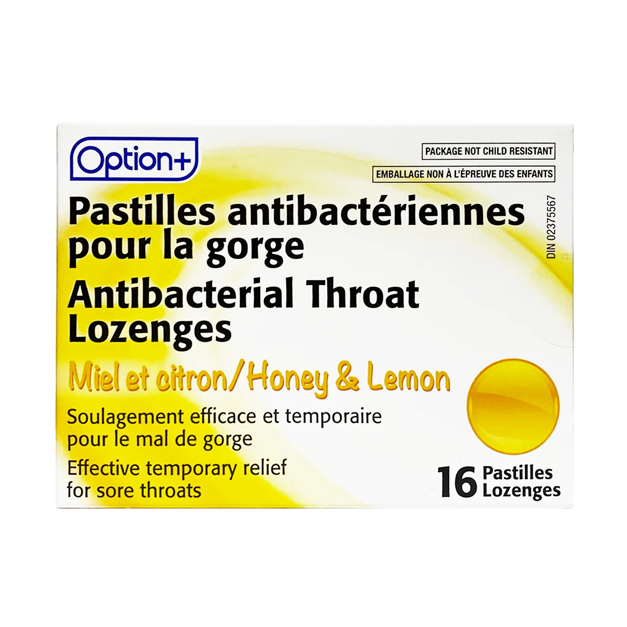 Option+ Antibacterial Throat Lozenges, Honey & Lemon | 16 Lozenges