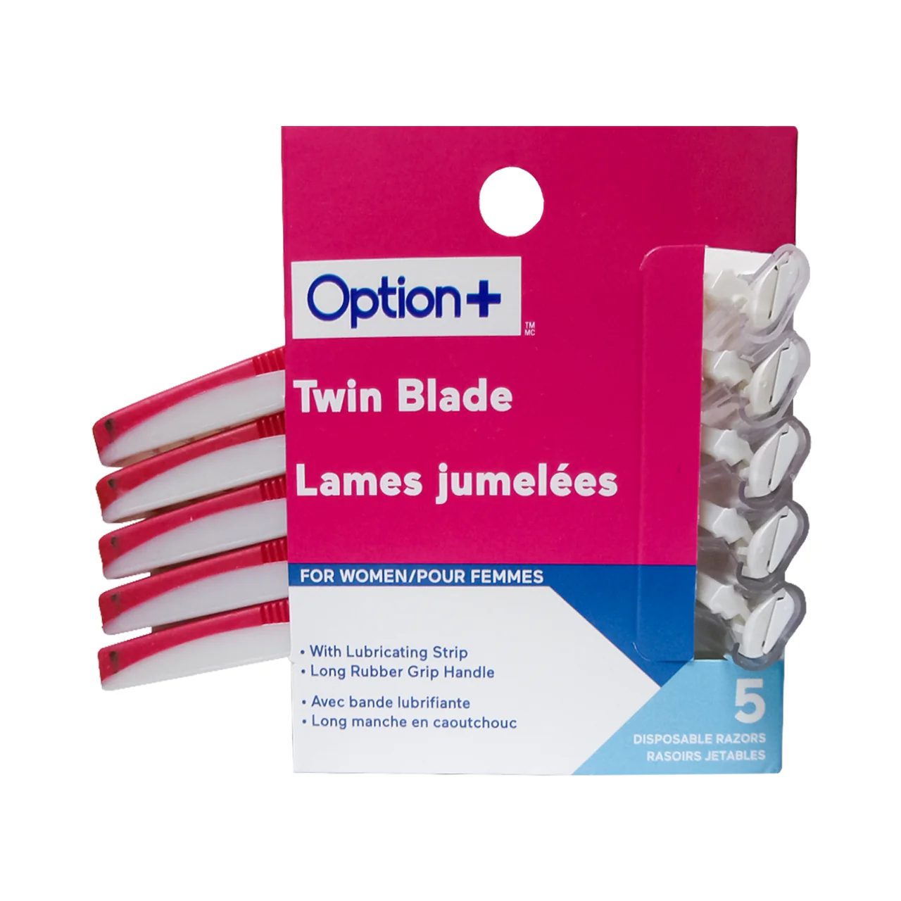 Option+ Twin Blade Disposable Razors For Women | 5 Razors