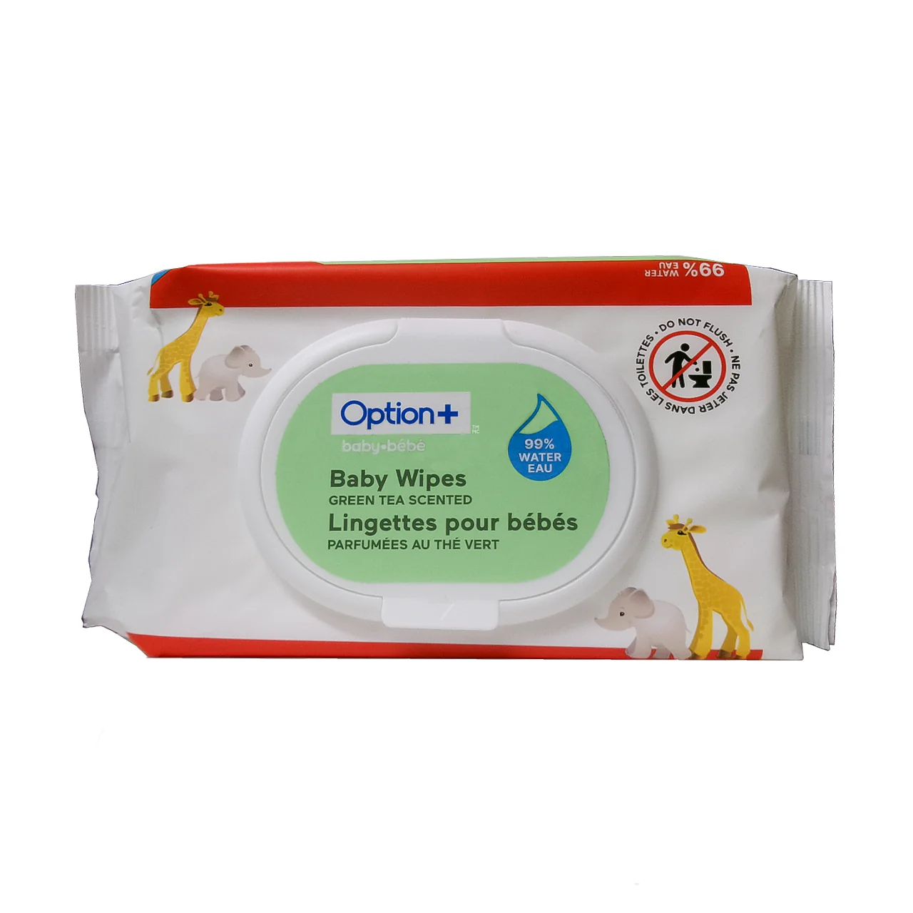 Option+ 99% Water Baby Wipes, Green Tea Scented | 56 Wipes