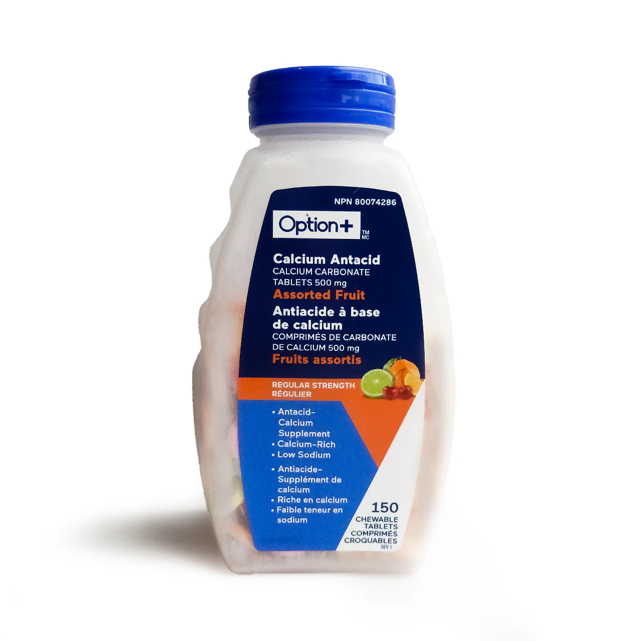 Option+ Calcium Antacid Regular Strength, Assorted Fruit | 150 Chewable Tablets
