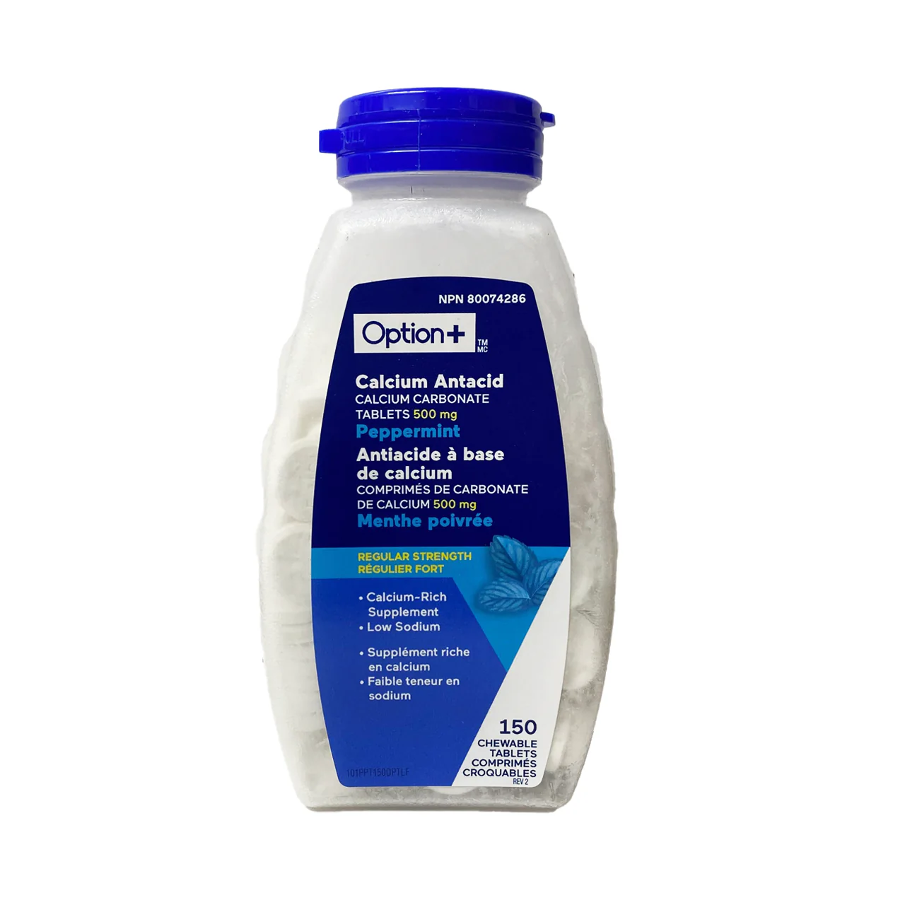 Option+ Calcium Antacid Regular Strength, Peppermint | 150 Chewable Tablets