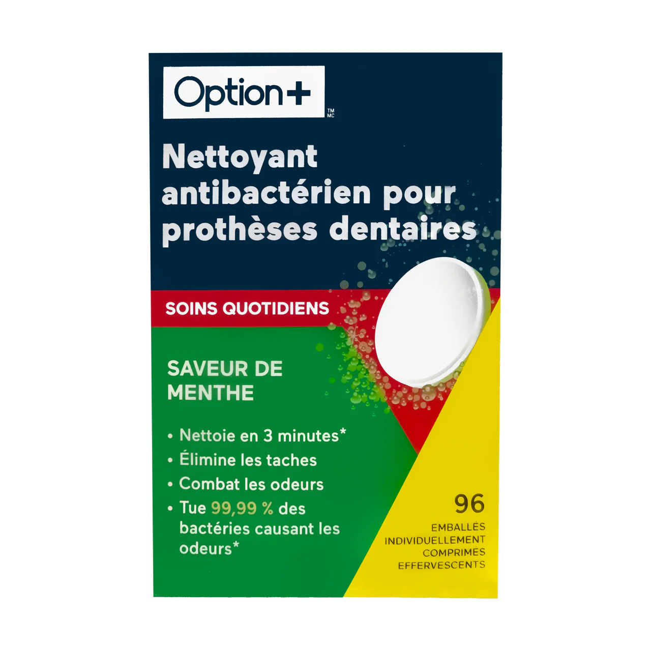 Option+ - Antibacterial Denture Cleanser Daily Care - Mint Flavour | 96 Tablets - Image 2