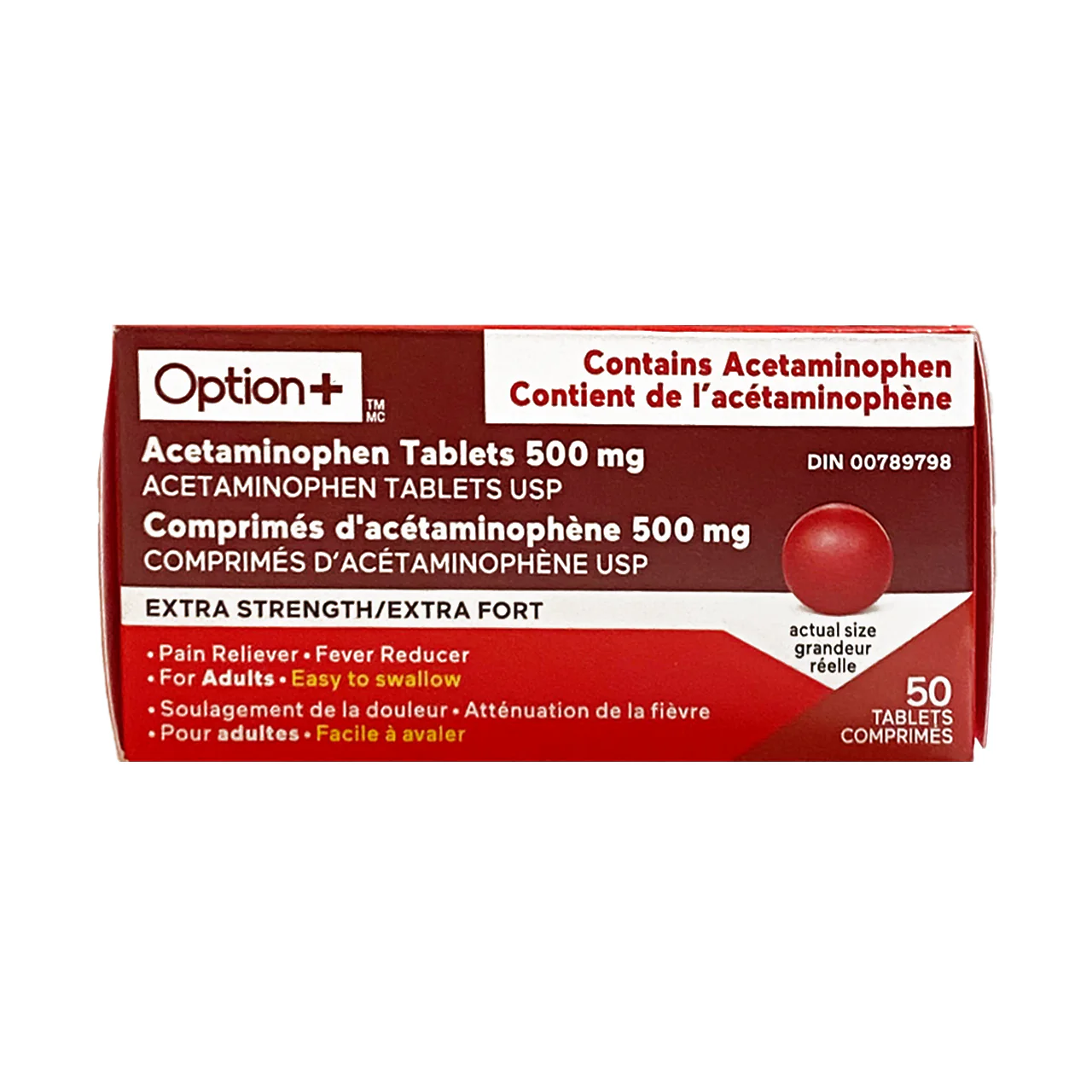 Option+ Acetaminophen Tablets 500 mg, Extra Strength | 50 Tablets