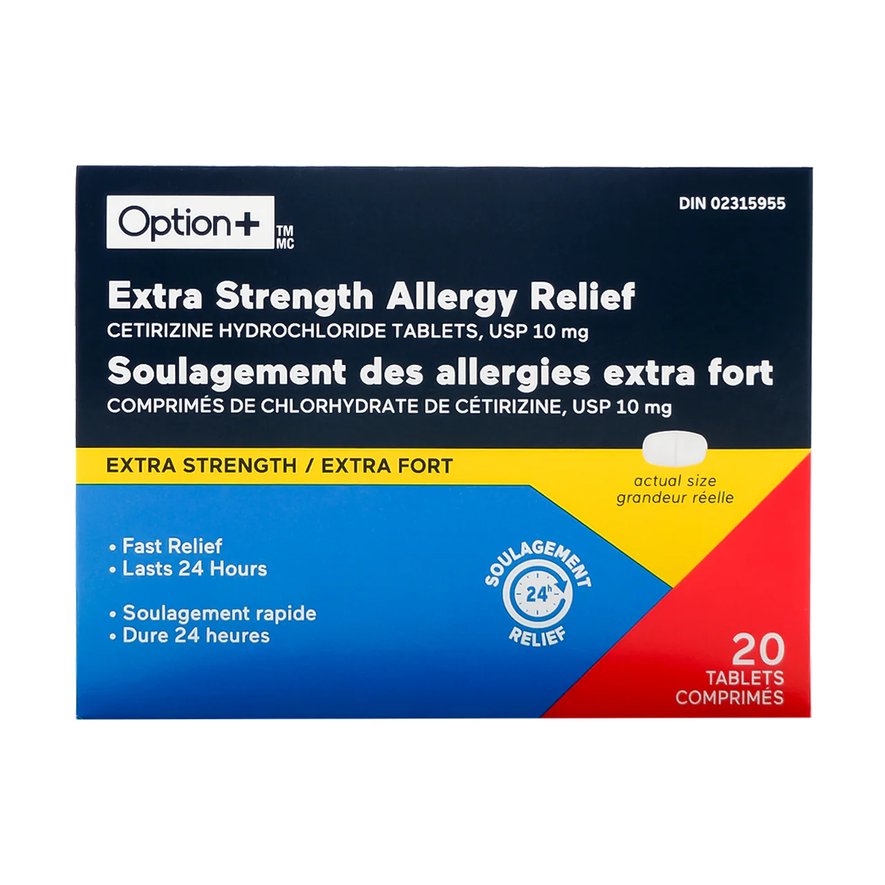 Option+ Extra Strength Allergy Relief Cetirizine Hydrochloride 10 mg | 20 Tablets