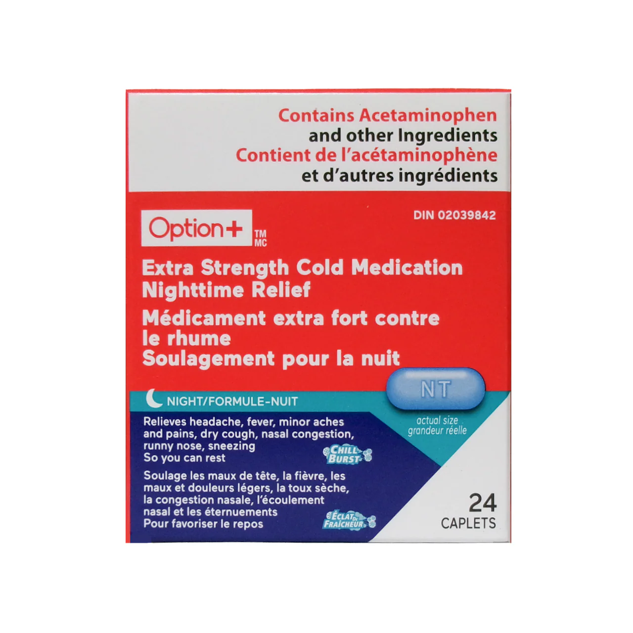 Option+ Extra Strength Cold Medication Nighttime Relief | 24 Caplets
