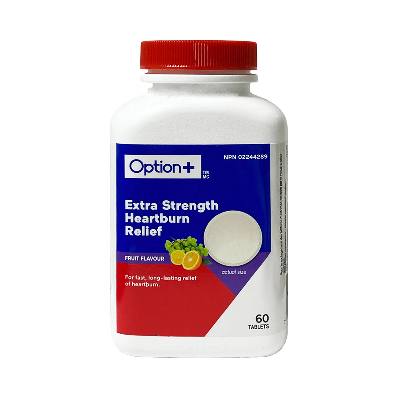 Option+ Extra Strength Heartburn Relief Chewable Foaming Tablets, Fruit Flavour | 60 Tablets