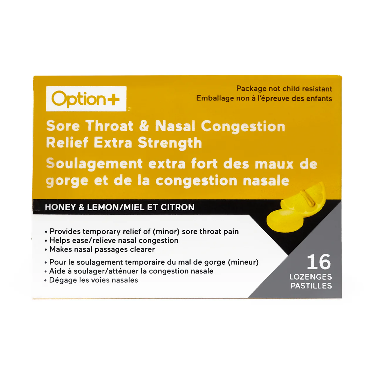 Option+ Extra Strength Oral Lozenges, Honey & Lemon Flavour | 16 Lozenges