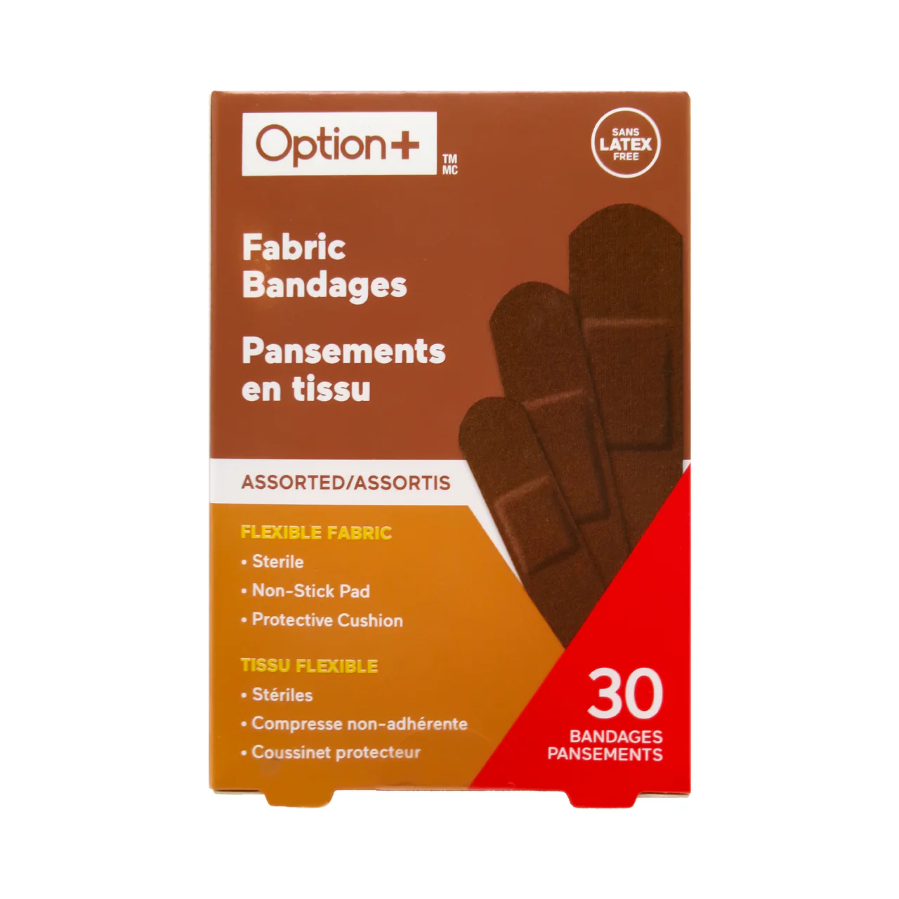 Option+ Assorted Fabric Bandages Latex Free | 30 Bandages