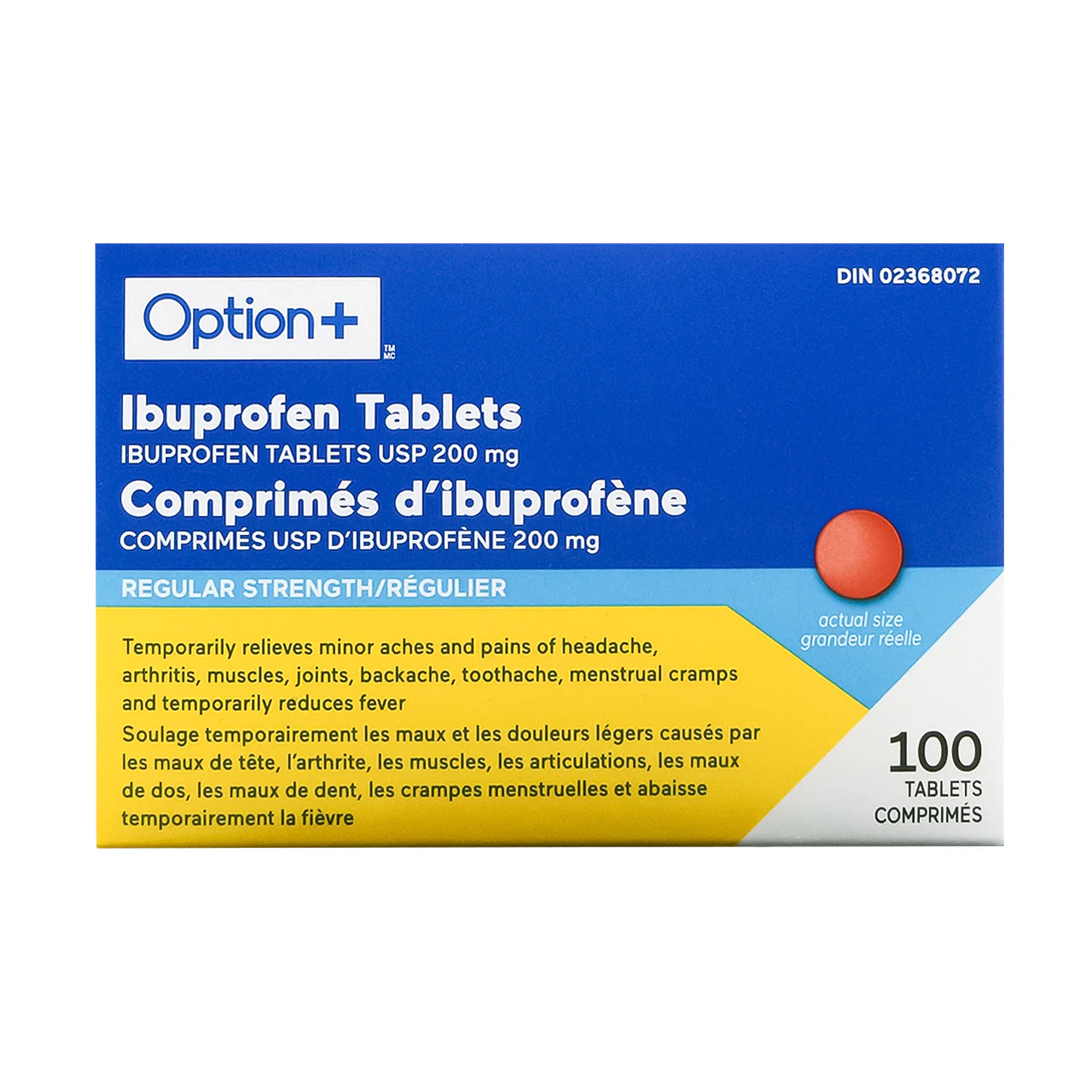 Option+ Regular Strength Ibuprofen 200 mg Tablets | 100 Tablets