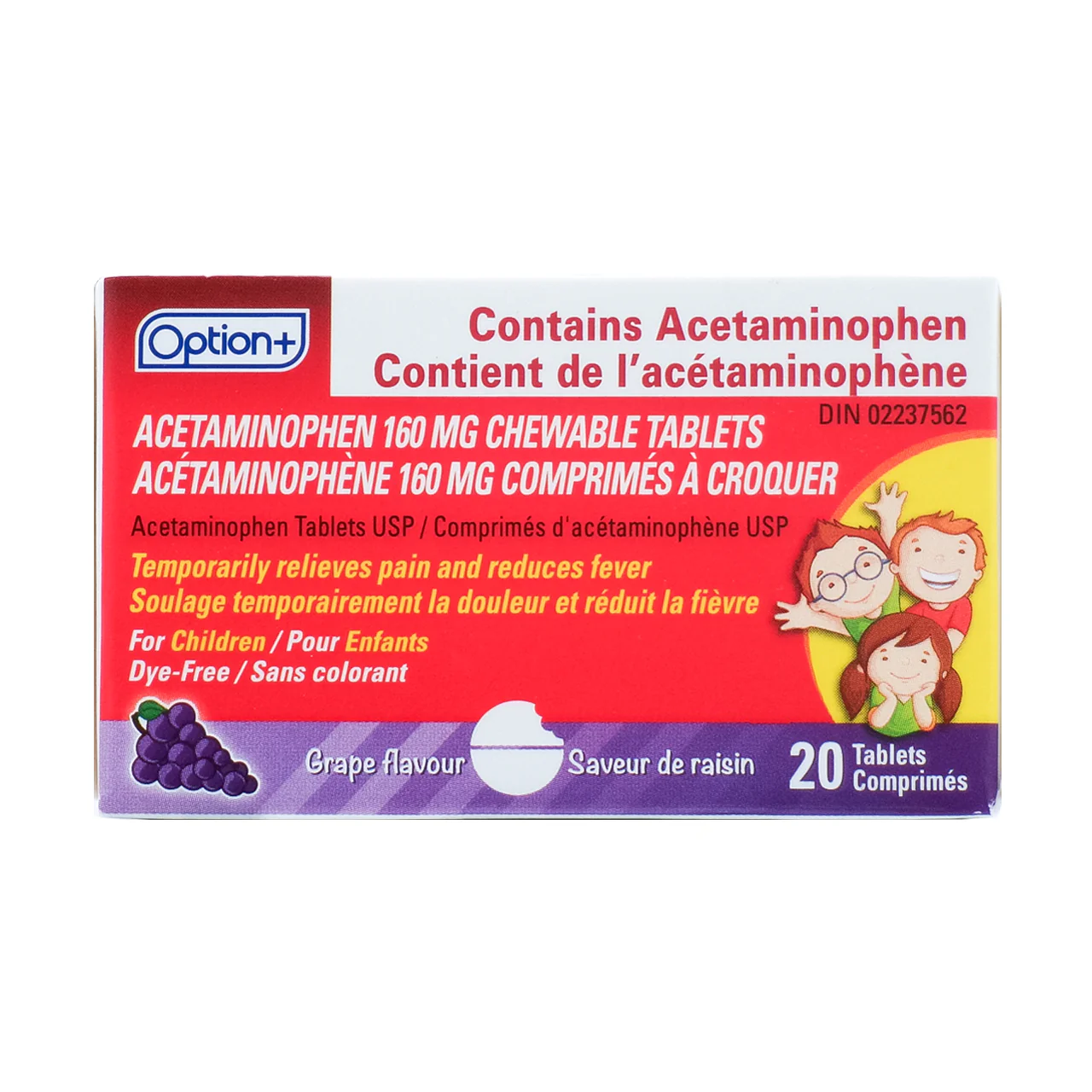 Option+ Junior Strength Acetaminophen Tablets - Grape Flavour | 20 Chewable Tablets