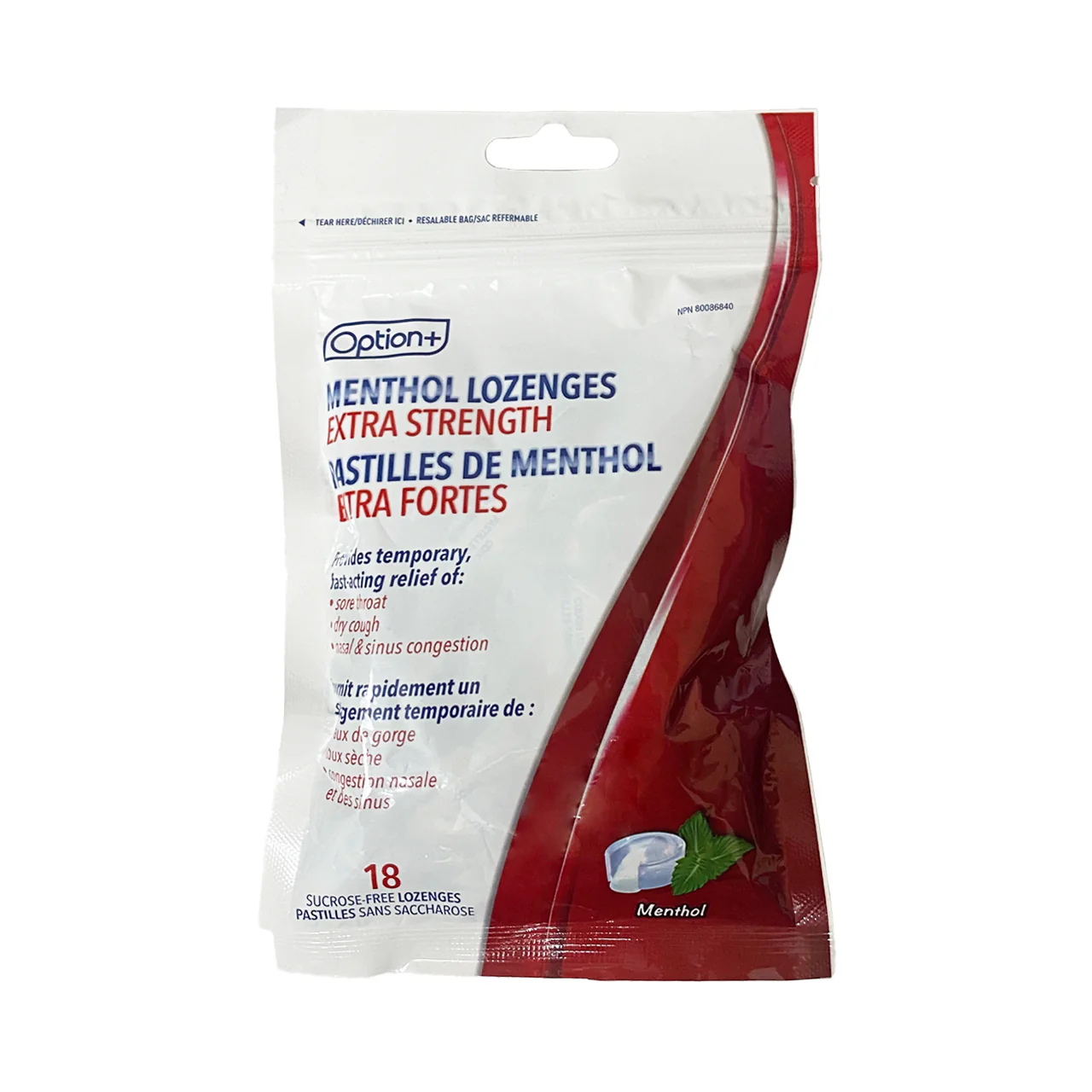 Option+ Menthol Lozenges Extra Strength, Menthol | 18 Sucrose-Free Lozenges