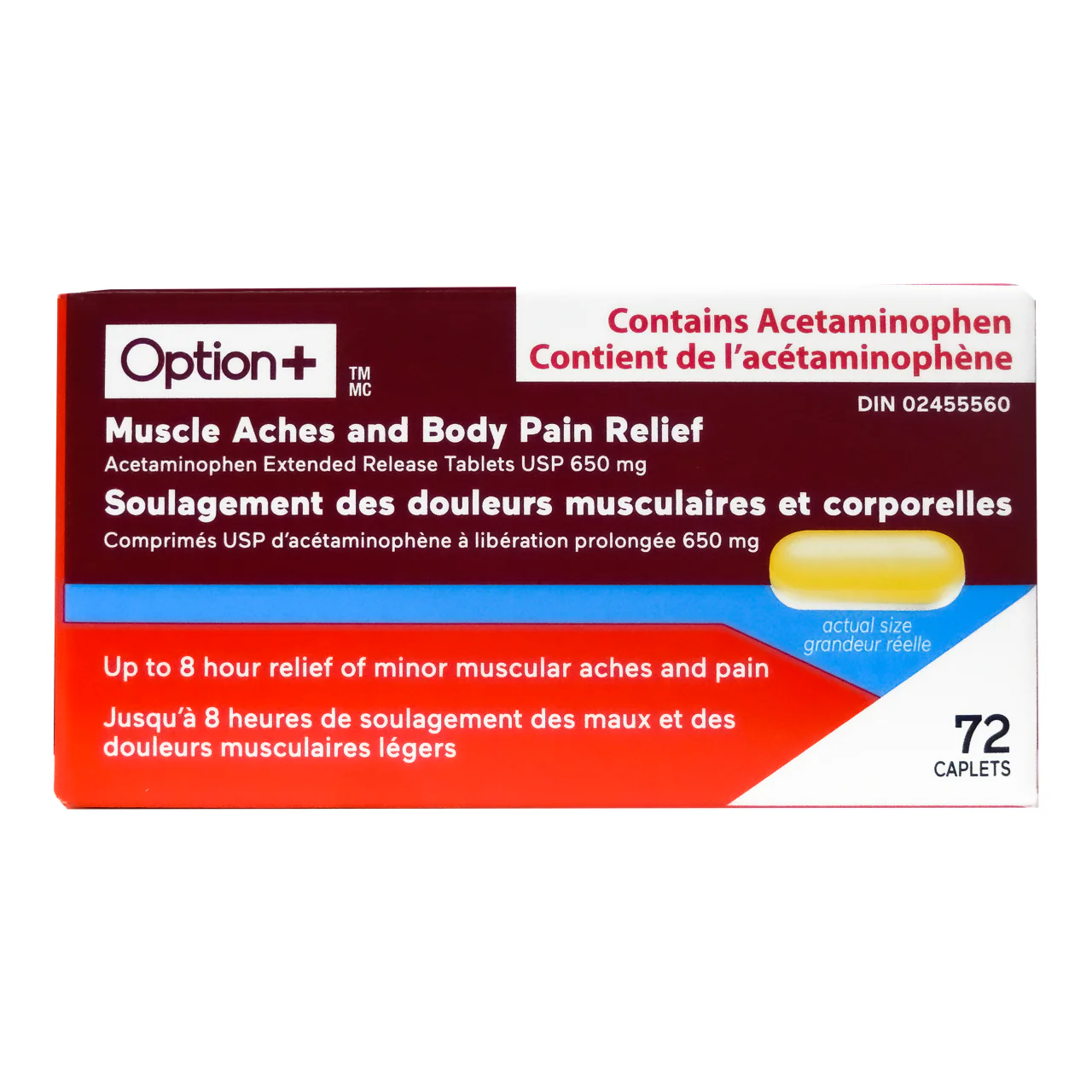 Option+ Muscle Aches & Body Tablets 650 mg | 72 Caplets